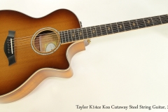 Taylor K14ce Koa Cutaway Steel String Guitar, 2015 Full Front View